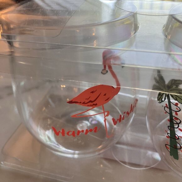 NEW St. Nickolas Square Set of 2 Wine Tumblers Christmas Palm Tree Flamingo - Picture 2 of 5